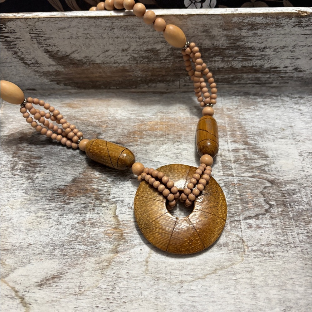 Vintage Wood necklace boho retro chunky 80’s